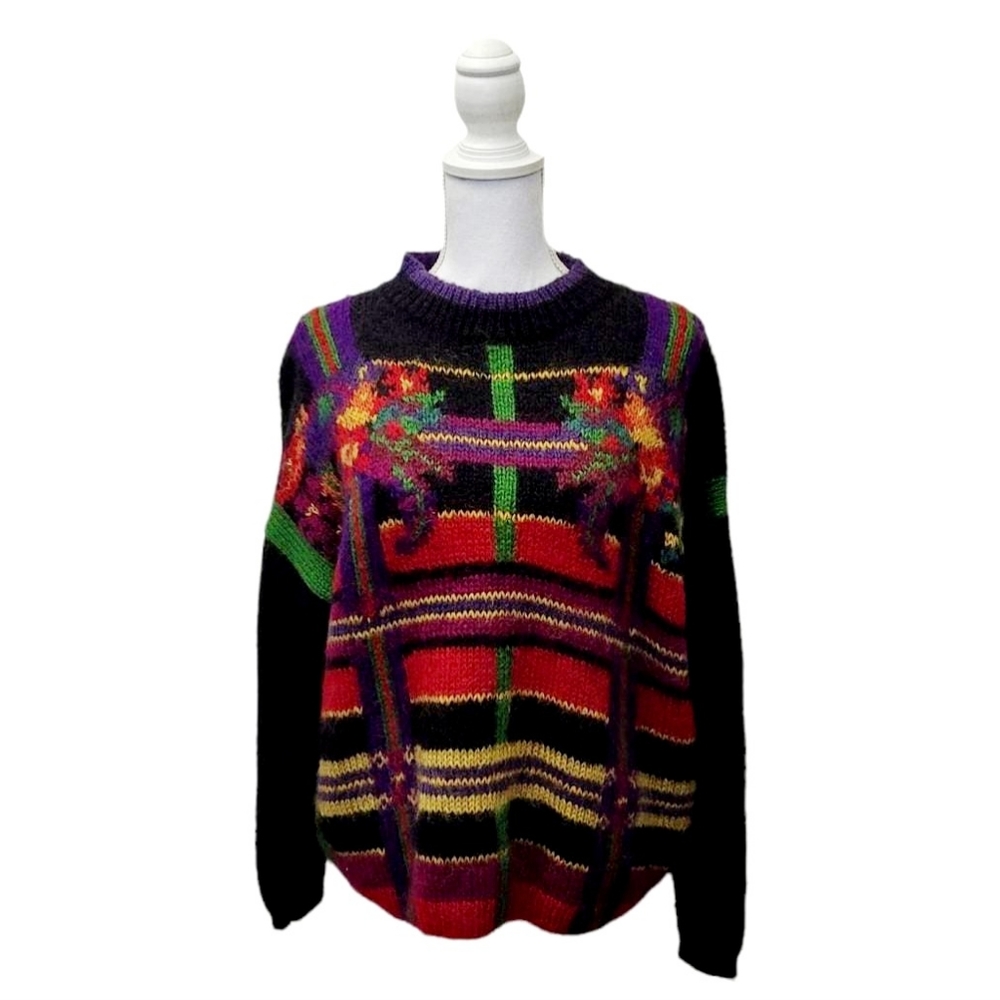 Vintage Lydia Jane LTD Woman's Mohair Blend Hand Knit Multicolor Sweater Large